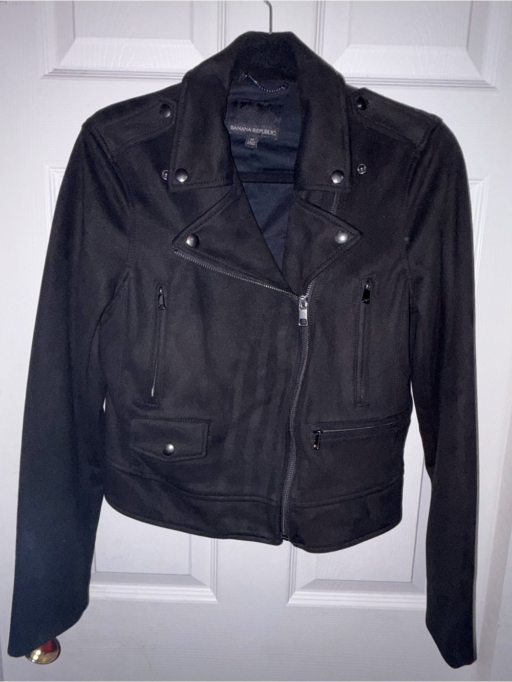 Banana Republic Black Suede Moto Jacket with Zip Details